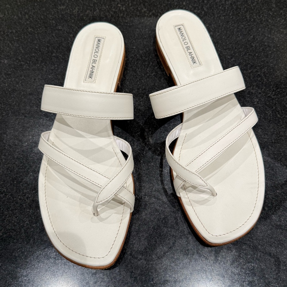 Manolo Blahnik Cream Strappy Sandals